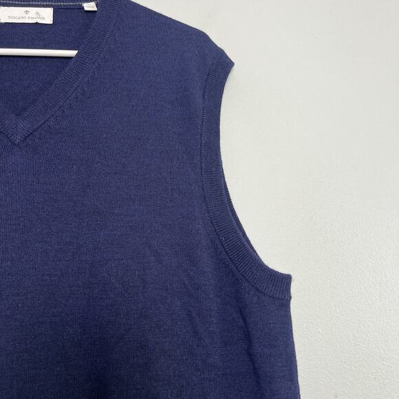 Toscano Firenze Men's Merino Wool Vest Sweater Sz XL Navy Blue Office Preppy - Picture 3 of 11